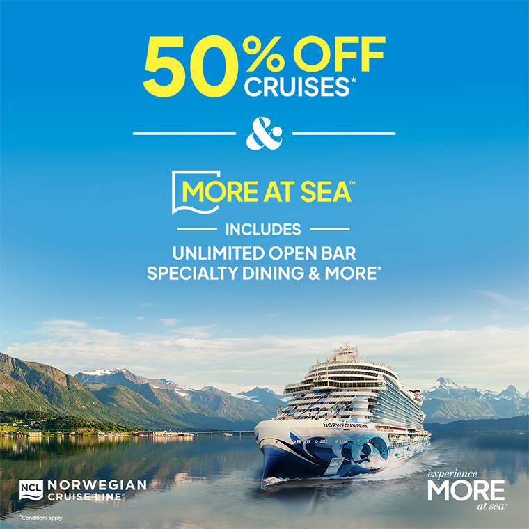 NCL Cruises: 50% Off Cruises + More at Sea Offers