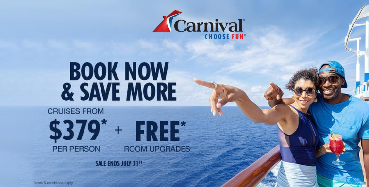 Carnival Cruises: Low Prices & Free Room Upgrades Offer